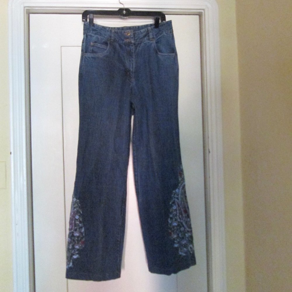 Crossing Pointe Embroidered Jeans 10MS Wide Leg